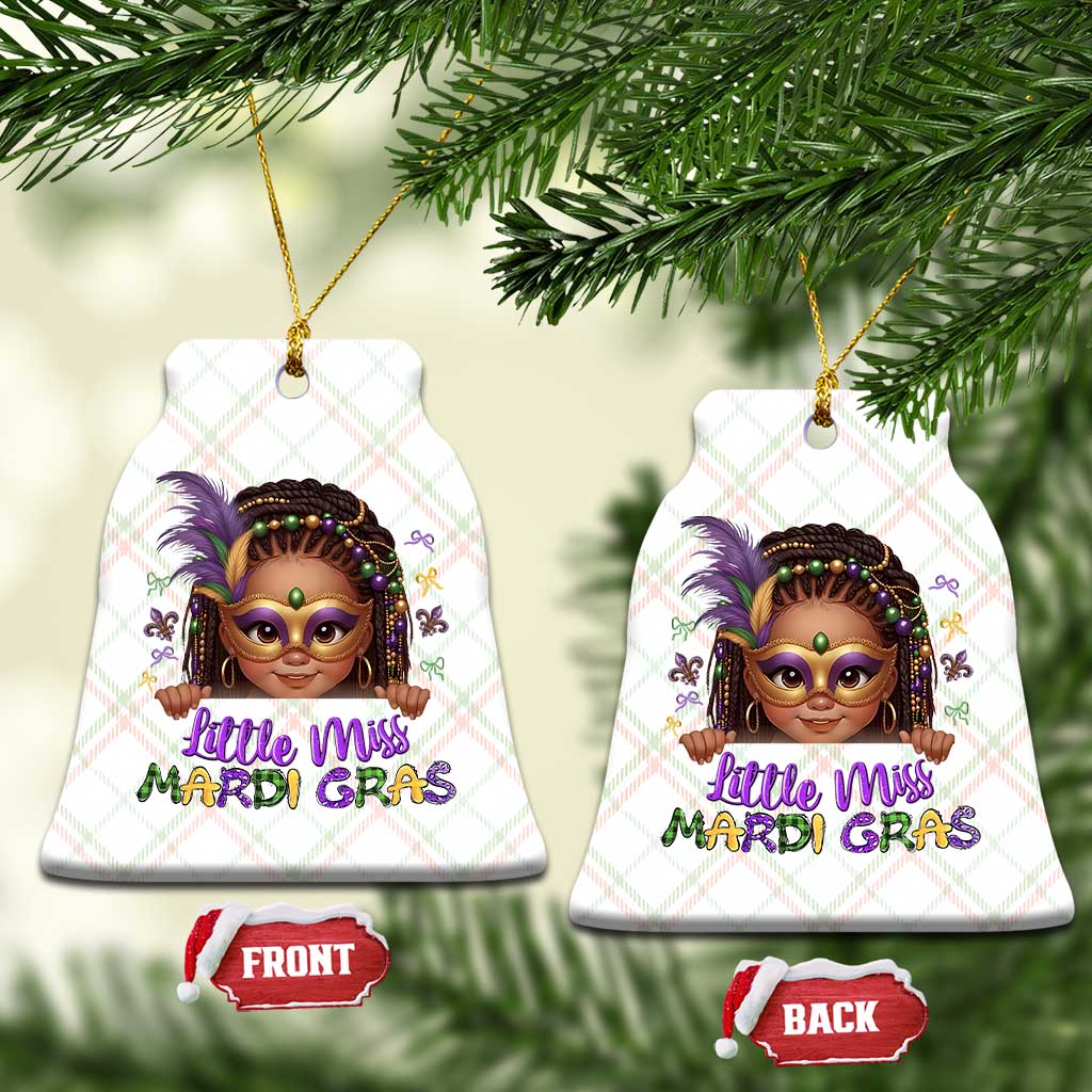 Little Miss Mardi Gras Ceramic Ornament Afro Messy Bun Girls Kids Mask Cute New Orleans TS10 Print Your Wear