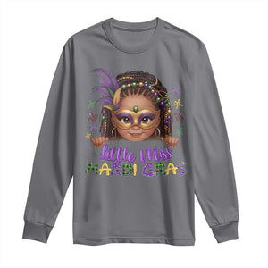 Little Miss Mardi Gras Long Sleeve Shirt Afro Messy Bun Girls Kids Mask Cute New Orleans TS10 Charcoal Print Your Wear