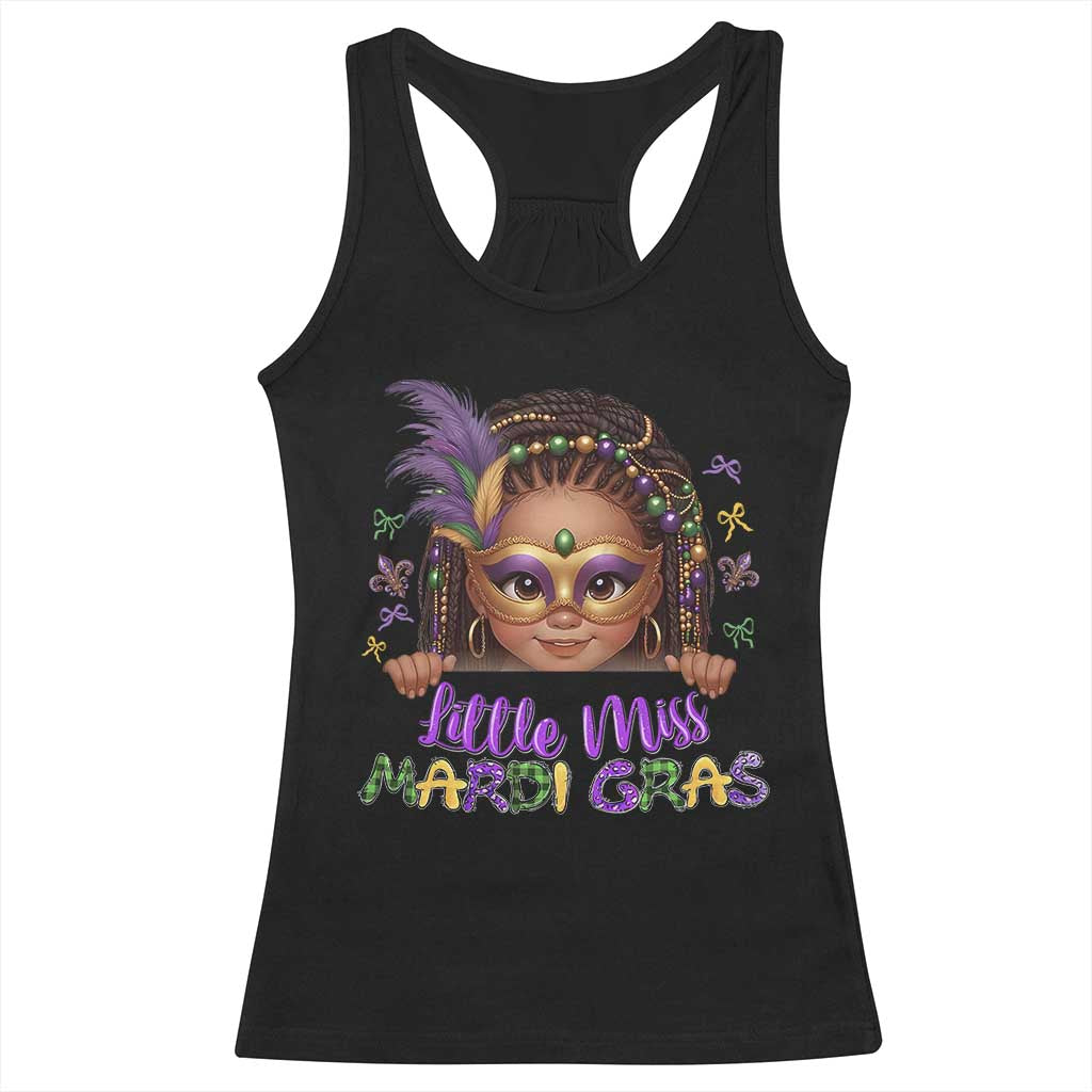 Little Miss Mardi Gras Racerback Tank Top Afro Messy Bun Girls Kids Mask Cute New Orleans TS10 Black Print Your Wear