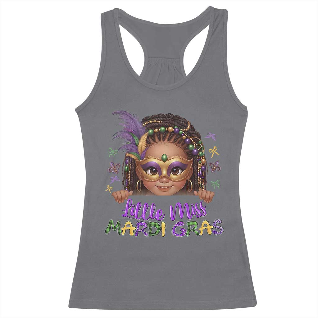 Little Miss Mardi Gras Racerback Tank Top Afro Messy Bun Girls Kids Mask Cute New Orleans TS10 Charcoal Print Your Wear
