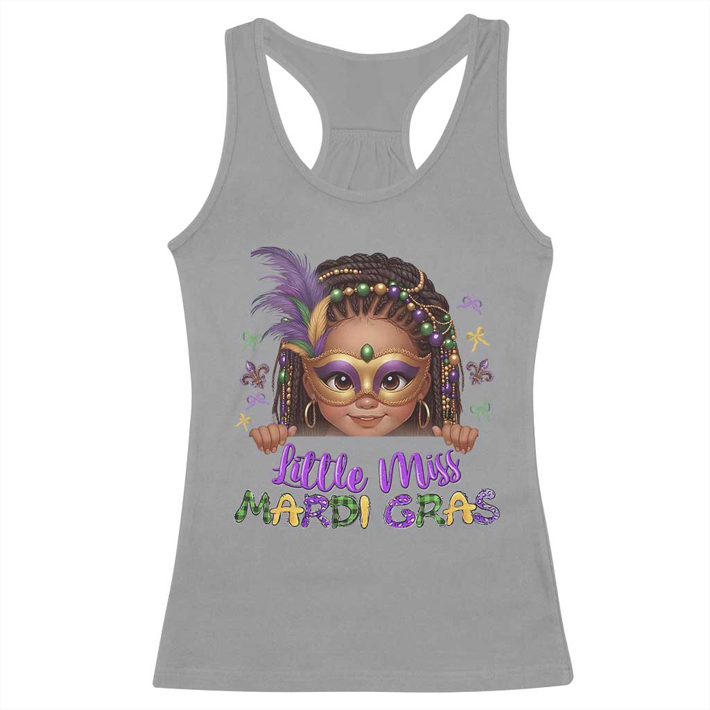 Little Miss Mardi Gras Racerback Tank Top Afro Messy Bun Girls Kids Mask Cute New Orleans TS10 Sport Gray Print Your Wear
