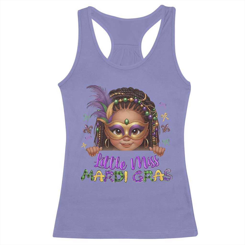 Little Miss Mardi Gras Racerback Tank Top Afro Messy Bun Girls Kids Mask Cute New Orleans TS10 Violet Print Your Wear