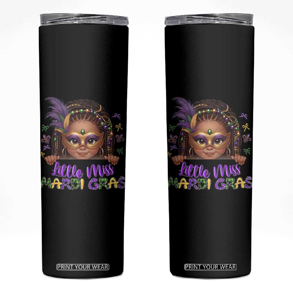 Little Miss Mardi Gras Skinny Tumbler Afro Messy Bun Girls Kids Mask Cute New Orleans TS10 Black Print Your Wear