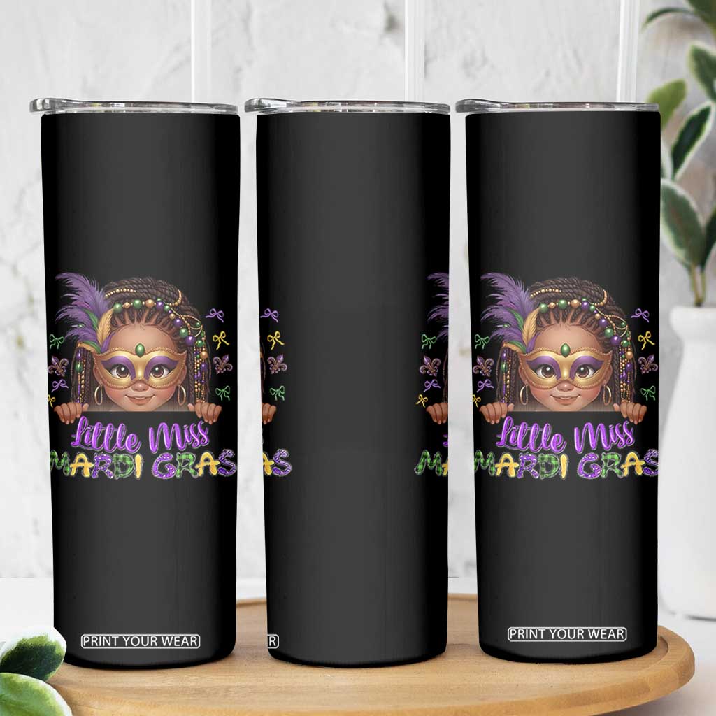 Little Miss Mardi Gras Skinny Tumbler Afro Messy Bun Girls Kids Mask Cute New Orleans TS10 Print Your Wear