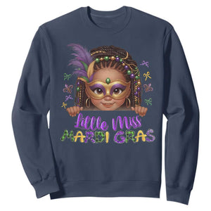 Little Miss Mardi Gras Sweatshirt Afro Messy Bun Girls Kids Mask Cute New Orleans TS10 Navy Print Your Wear
