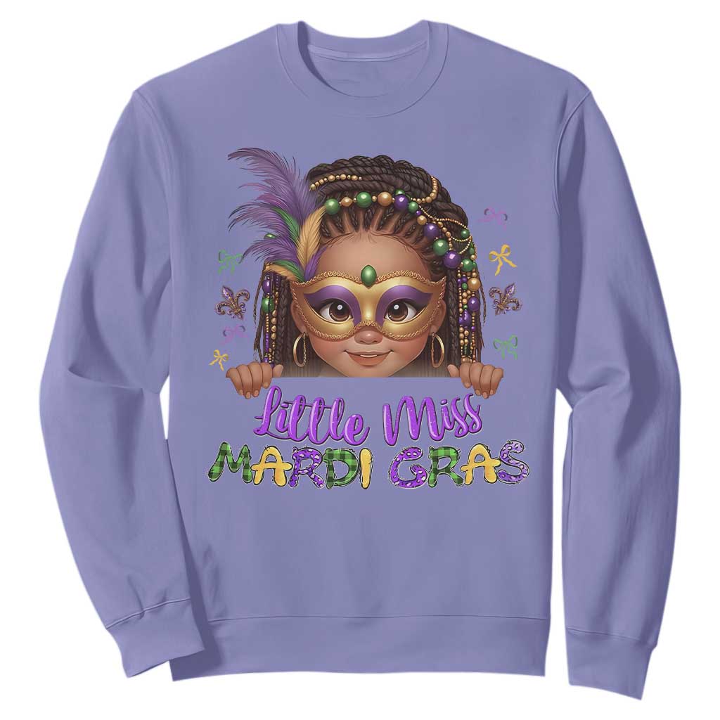 Little Miss Mardi Gras Sweatshirt Afro Messy Bun Girls Kids Mask Cute New Orleans TS10 Violet Print Your Wear