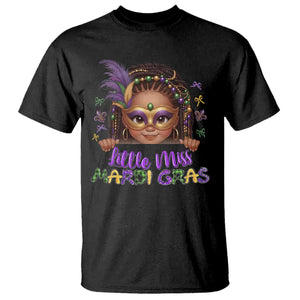 Little Miss Mardi Gras T Shirt Afro Messy Bun Girls Kids Mask Cute New Orleans TS10 Black Print Your Wear