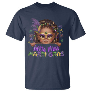 Little Miss Mardi Gras T Shirt Afro Messy Bun Girls Kids Mask Cute New Orleans TS10 Navy Print Your Wear