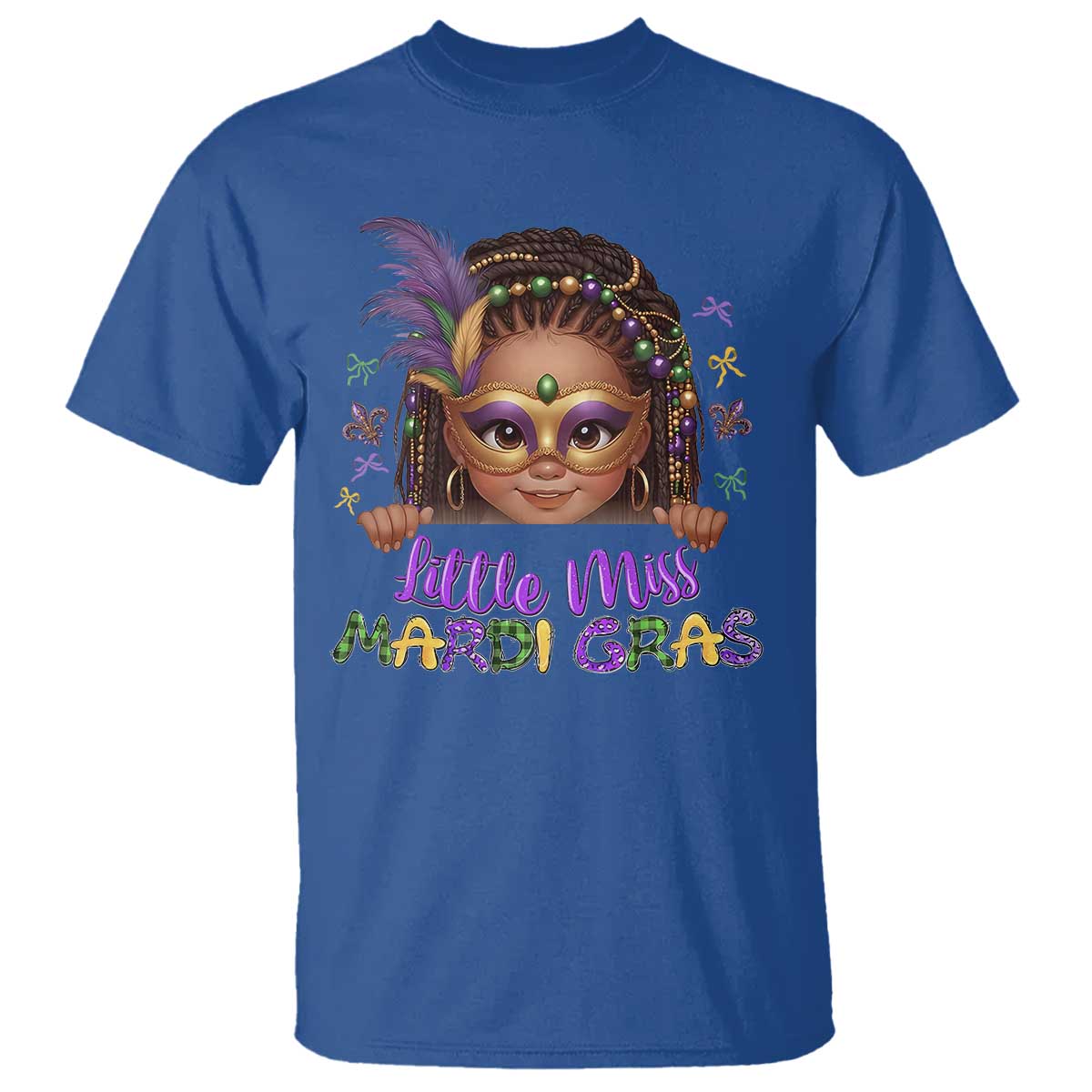 Little Miss Mardi Gras T Shirt Afro Messy Bun Girls Kids Mask Cute New Orleans TS10 Royal Blue Print Your Wear