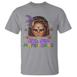 Little Miss Mardi Gras T Shirt Afro Messy Bun Girls Kids Mask Cute New Orleans TS10 Sport Gray Print Your Wear