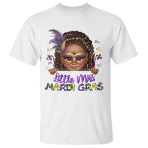 Little Miss Mardi Gras T Shirt Afro Messy Bun Girls Kids Mask Cute New Orleans TS10 White Print Your Wear