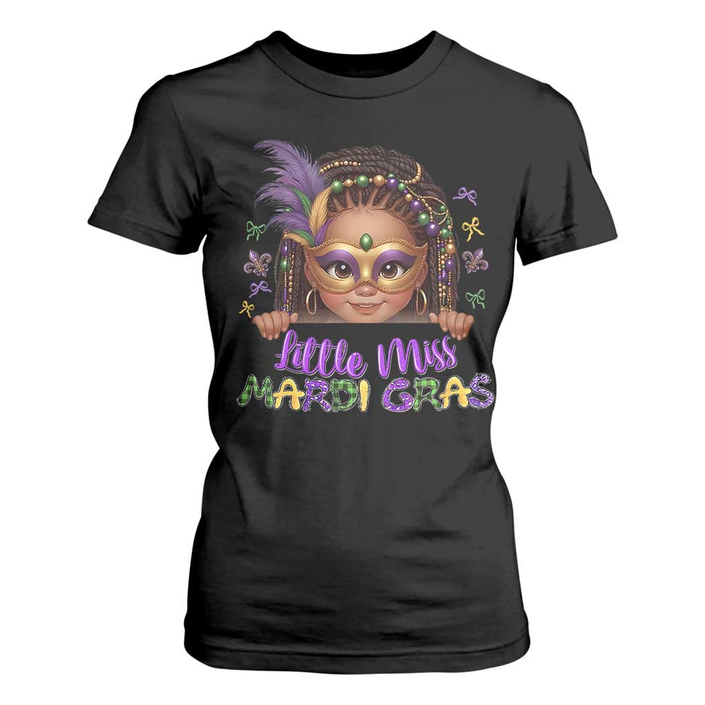 Little Miss Mardi Gras T Shirt For Women Afro Messy Bun Girls Kids Mask Cute New Orleans TS10 Black Print Your Wear