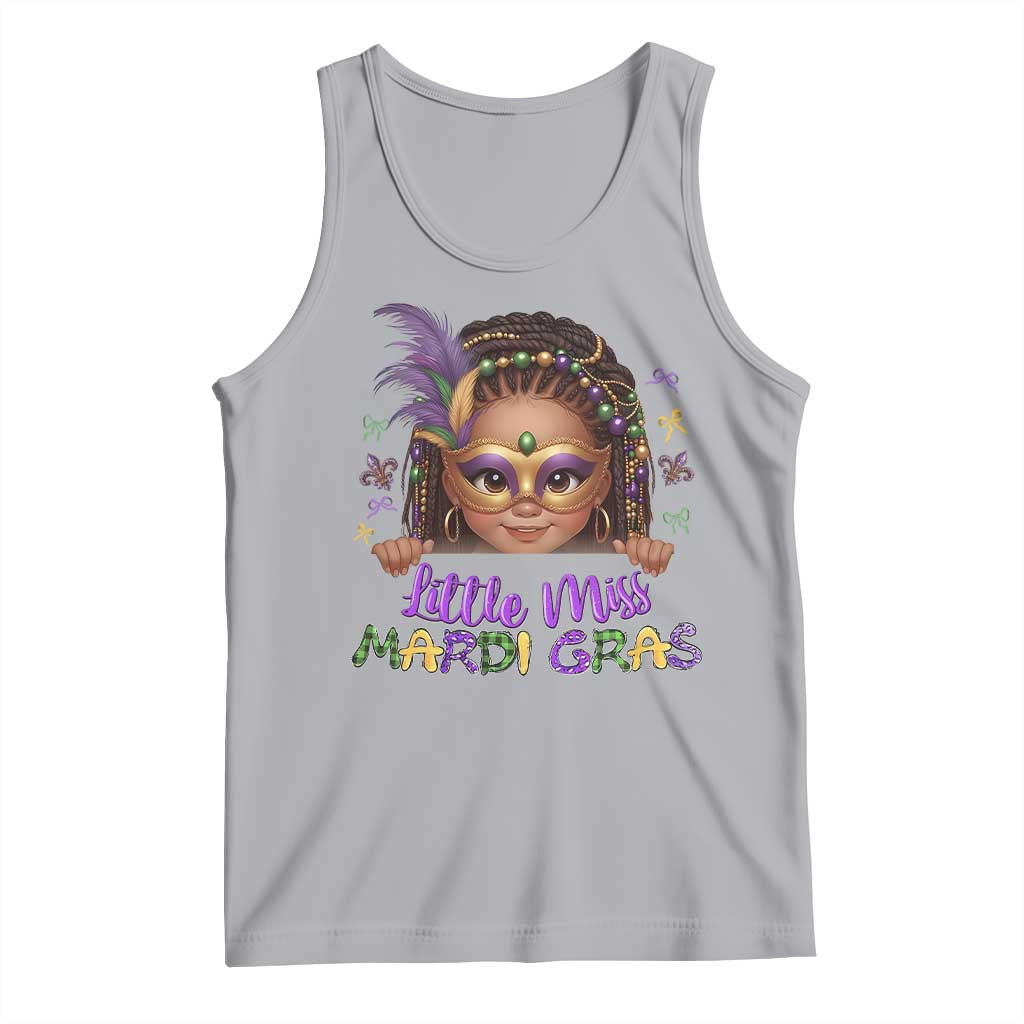 Little Miss Mardi Gras Tank Top Afro Messy Bun Girls Kids Mask Cute New Orleans TS10 Athletic Heather Print Your Wear