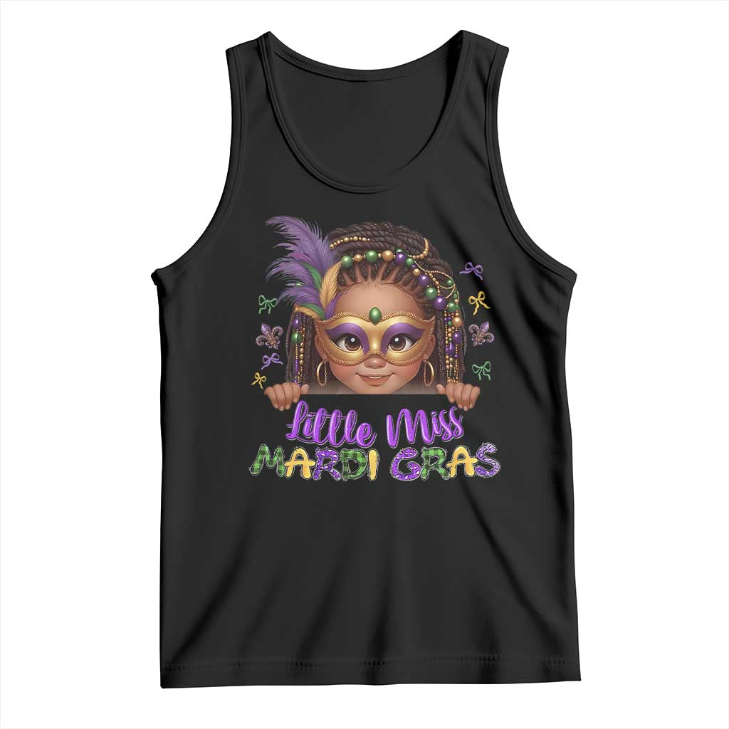 Little Miss Mardi Gras Tank Top Afro Messy Bun Girls Kids Mask Cute New Orleans TS10 Black Print Your Wear