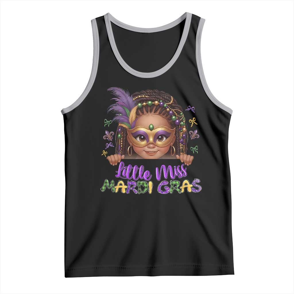 Little Miss Mardi Gras Tank Top Afro Messy Bun Girls Kids Mask Cute New Orleans TS10 Black Athletic Heather Print Your Wear