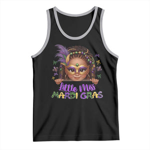 Little Miss Mardi Gras Tank Top Afro Messy Bun Girls Kids Mask Cute New Orleans TS10 Black Athletic Heather Print Your Wear