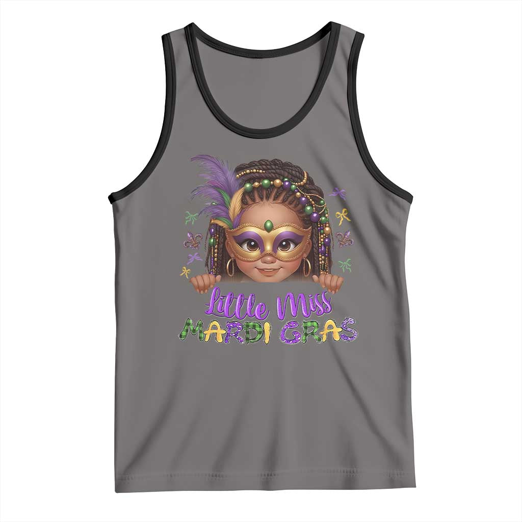 Little Miss Mardi Gras Tank Top Afro Messy Bun Girls Kids Mask Cute New Orleans TS10 Deep Heather Black Print Your Wear