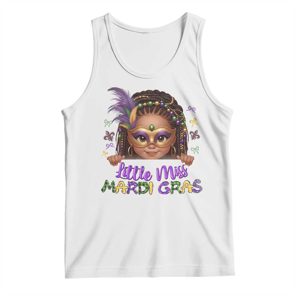 Little Miss Mardi Gras Tank Top Afro Messy Bun Girls Kids Mask Cute New Orleans TS10 White Print Your Wear