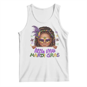 Little Miss Mardi Gras Tank Top Afro Messy Bun Girls Kids Mask Cute New Orleans TS10 White Print Your Wear
