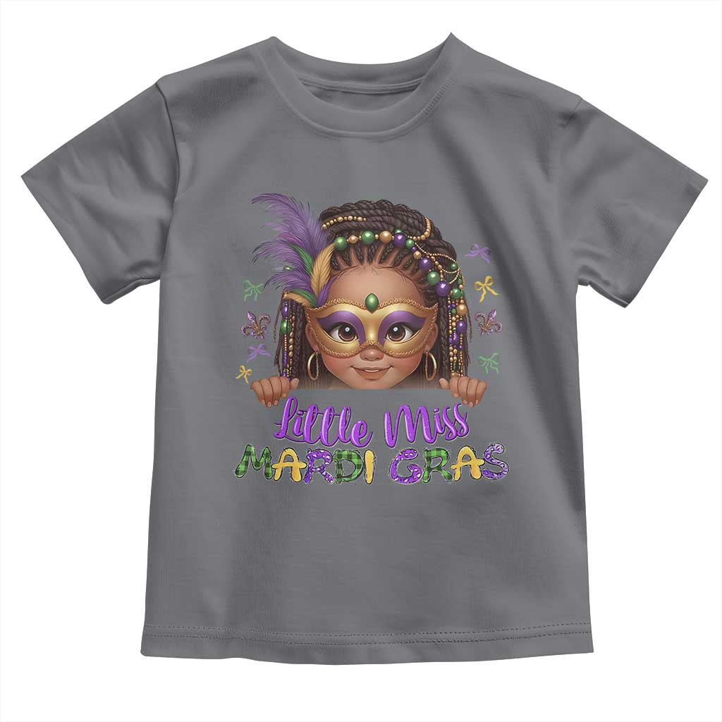 Little Miss Mardi Gras Toddler T Shirt Afro Messy Bun Girls Kids Mask Cute New Orleans TS10 Charcoal Print Your Wear