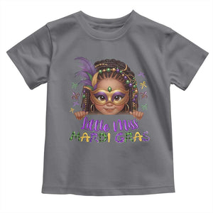 Little Miss Mardi Gras Toddler T Shirt Afro Messy Bun Girls Kids Mask Cute New Orleans TS10 Charcoal Print Your Wear