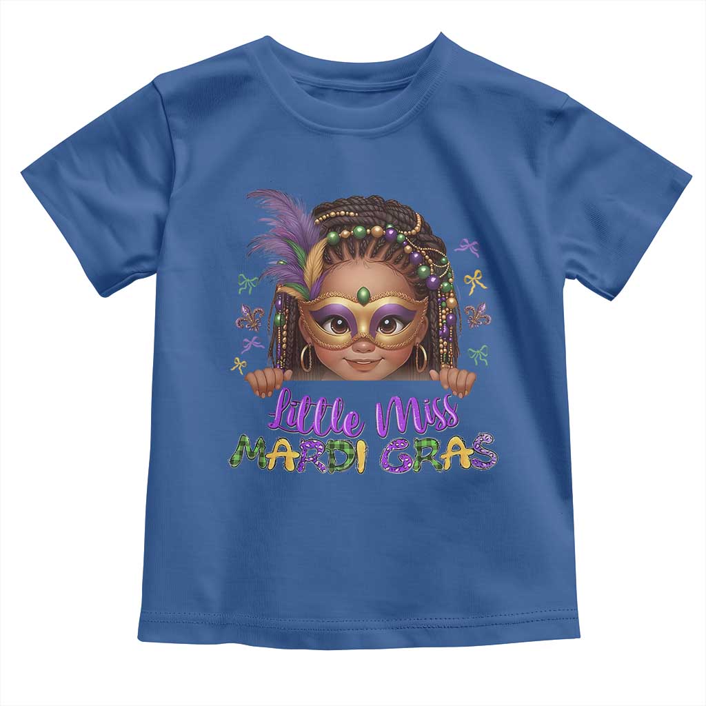 Little Miss Mardi Gras Toddler T Shirt Afro Messy Bun Girls Kids Mask Cute New Orleans TS10 Royal Blue Print Your Wear
