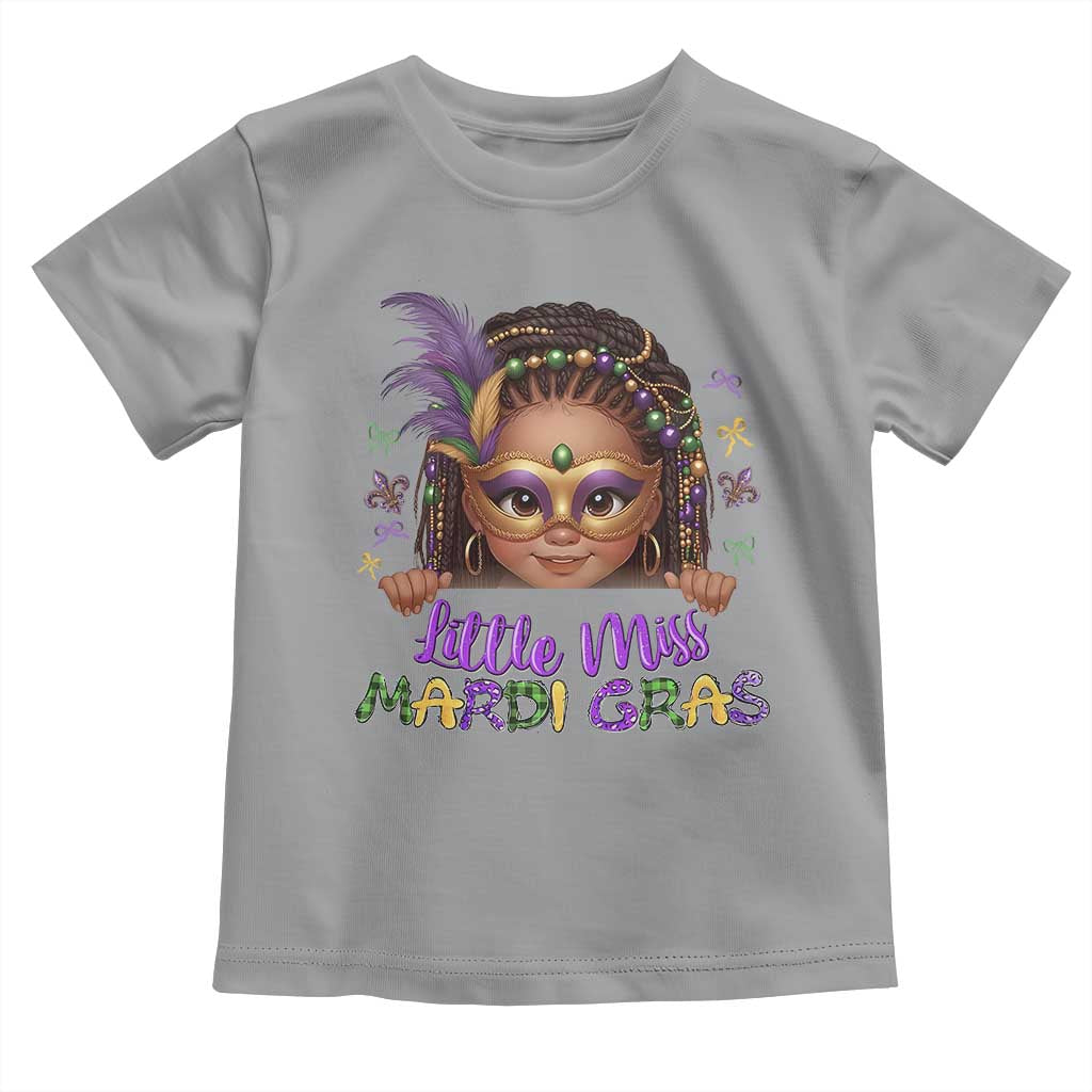 Little Miss Mardi Gras Toddler T Shirt Afro Messy Bun Girls Kids Mask Cute New Orleans TS10 Sport Gray Print Your Wear