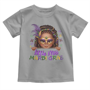 Little Miss Mardi Gras Toddler T Shirt Afro Messy Bun Girls Kids Mask Cute New Orleans TS10 Sport Gray Print Your Wear