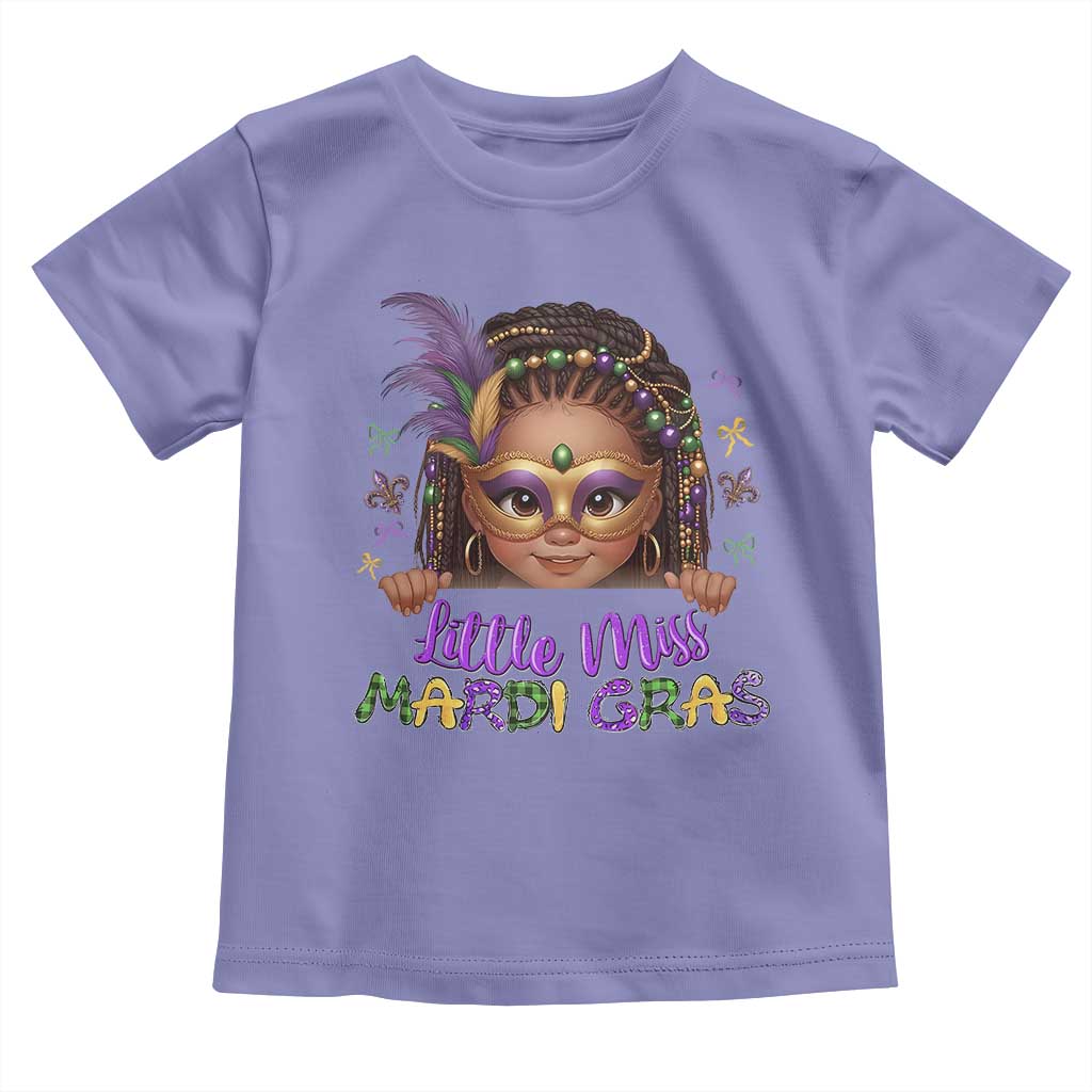 Little Miss Mardi Gras Toddler T Shirt Afro Messy Bun Girls Kids Mask Cute New Orleans TS10 Violet Print Your Wear