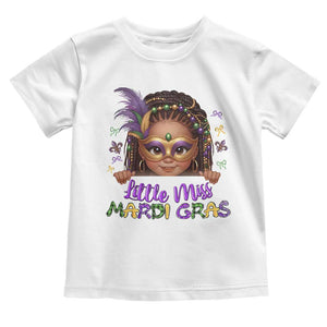 Little Miss Mardi Gras Toddler T Shirt Afro Messy Bun Girls Kids Mask Cute New Orleans TS10 White Print Your Wear