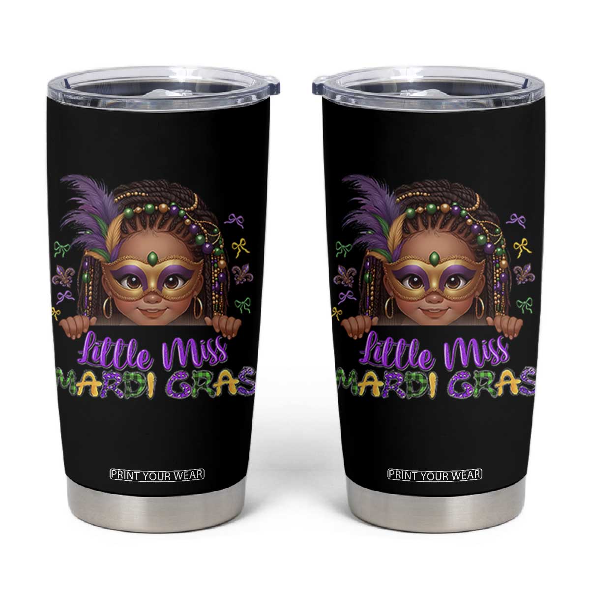 Little Miss Mardi Gras Tumbler Cup Afro Messy Bun Girls Kids Mask Cute New Orleans TS10 Black Print Your Wear