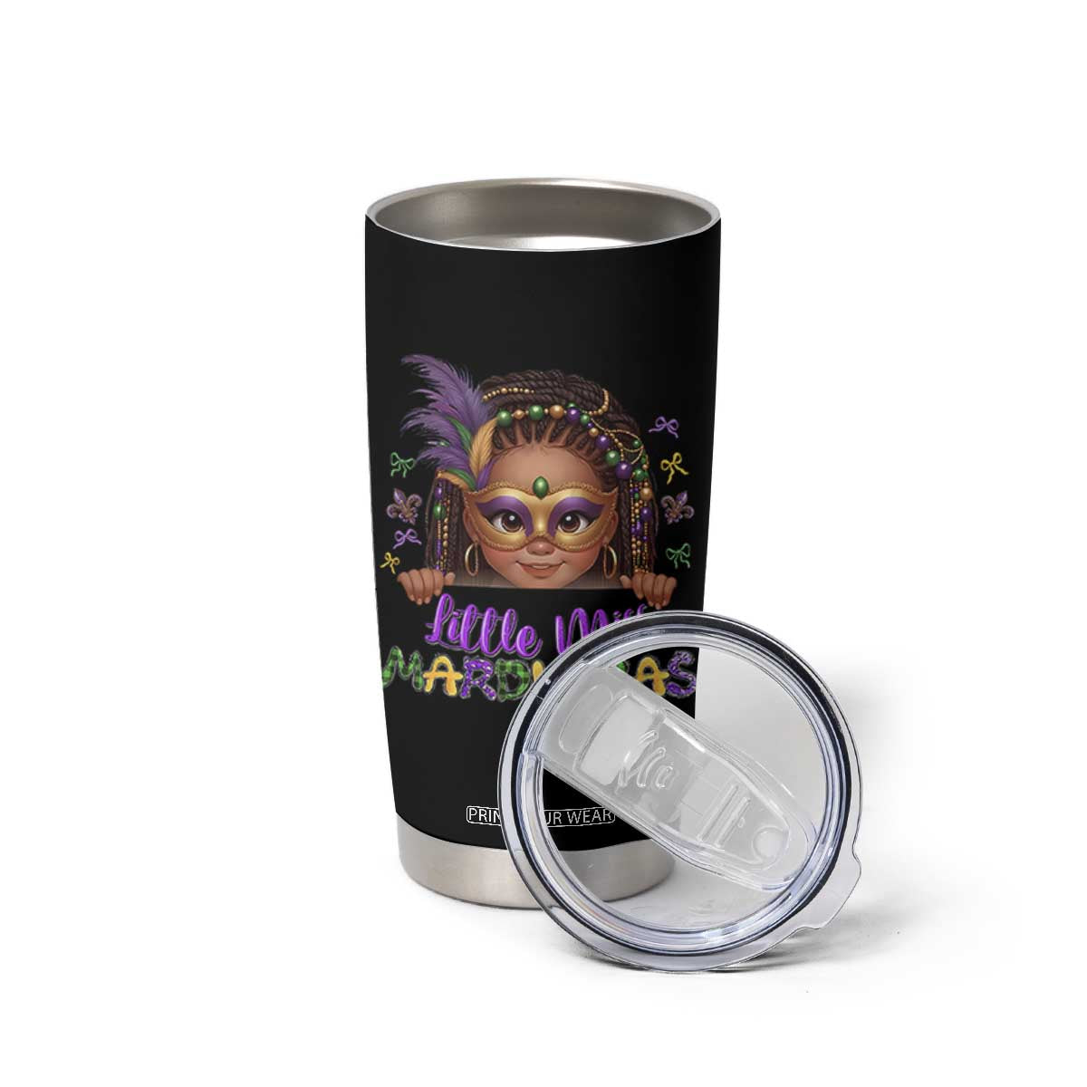 Little Miss Mardi Gras Tumbler Cup Afro Messy Bun Girls Kids Mask Cute New Orleans TS10 Print Your Wear