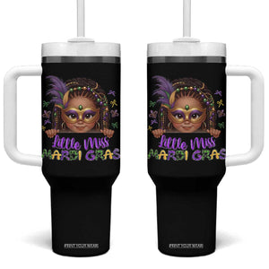 Little Miss Mardi Gras Tumbler With Handle Afro Messy Bun Girls Kids Mask Cute New Orleans TS10 One Size: 40 oz Black Print Your Wear