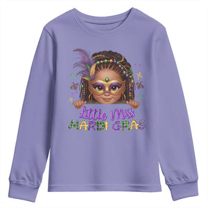 Little Miss Mardi Gras Youth Sweatshirt Afro Messy Bun Girls Kids Mask Cute New Orleans TS10 Violet Print Your Wear