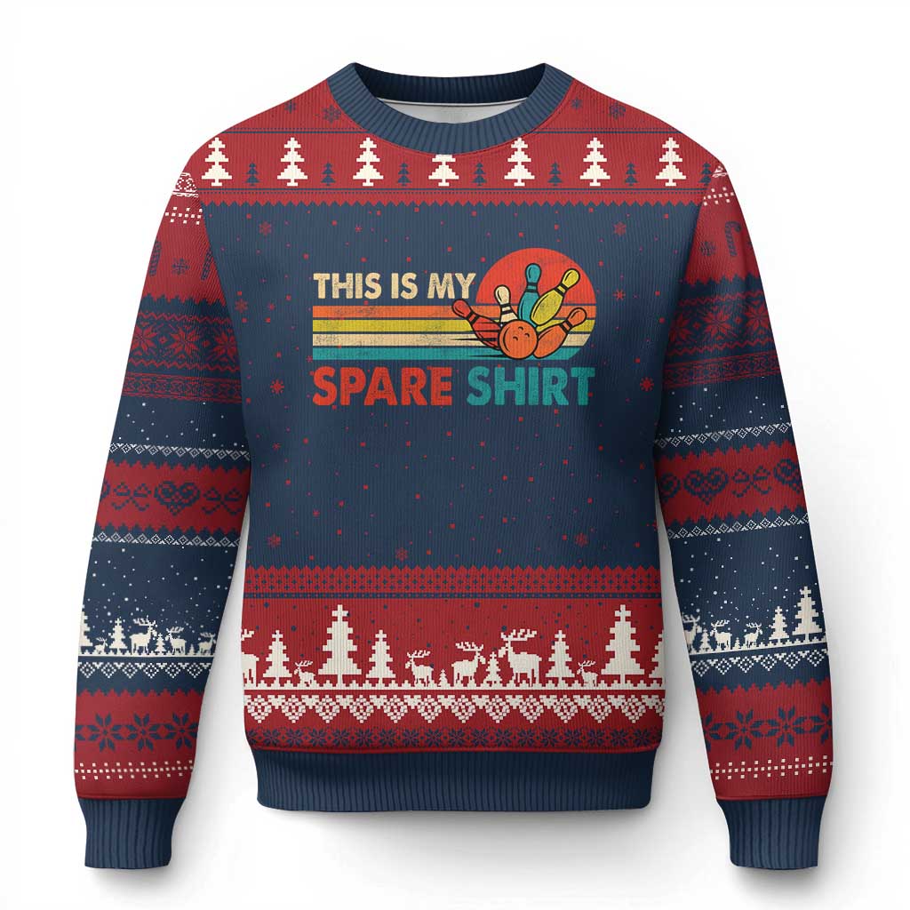 This Is My Spare Bowling Ugly Christmas Sweater Bowler Funny Team TS10 Navy Red Print Your Wear