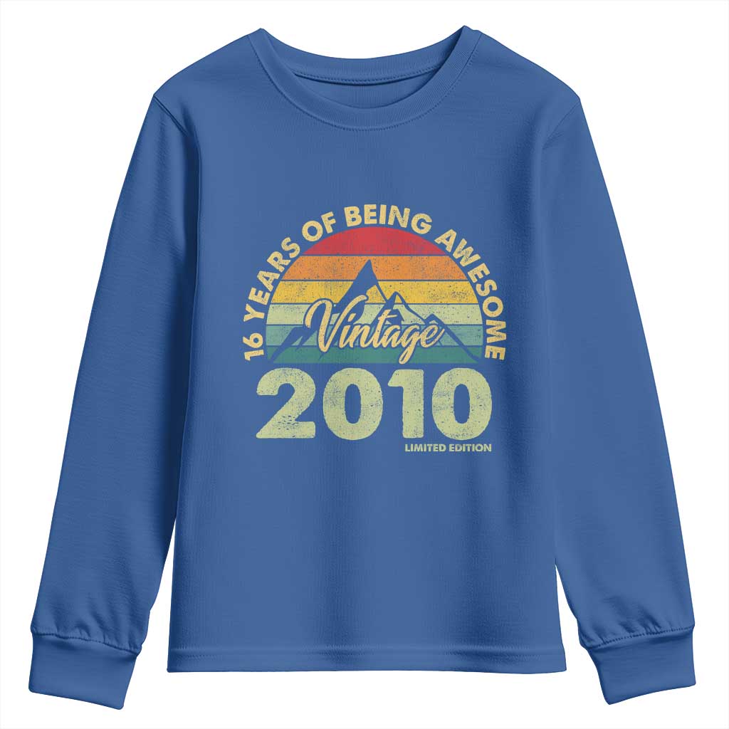 16th Birthday Youth Sweatshirt Vintage 2010 Limited Edition 16 Year Old Gift TS10 Royal Blue Print Your Wear