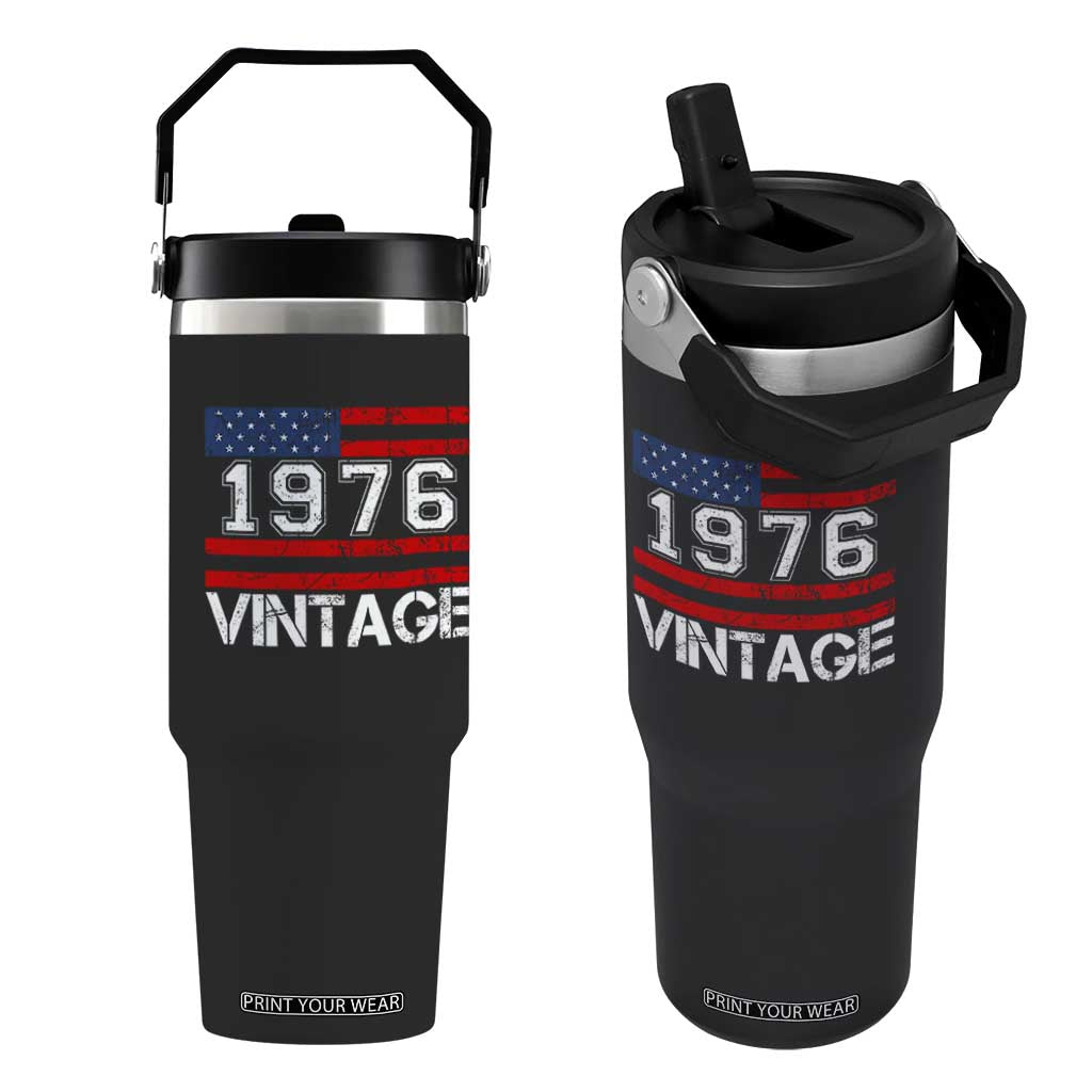 Vintage 50th Birthday Flip Straw Tumbler Retro 1976 American Flag 50 Year Old TS10 One Size: 30 oz Black Print Your Wear