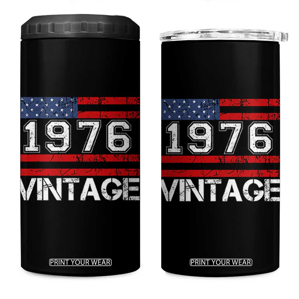 Vintage 50th Birthday 4 in 1 Can Cooler Tumbler Retro 1976 American Flag 50 Year Old TS10 One Size: 16 oz Black Print Your Wear