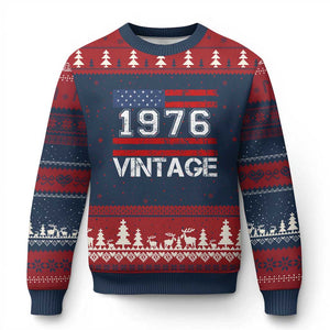 Vintage 50th Birthday Ugly Christmas Sweater Retro 1976 American Flag 50 Year Old TS10 Navy Red Print Your Wear