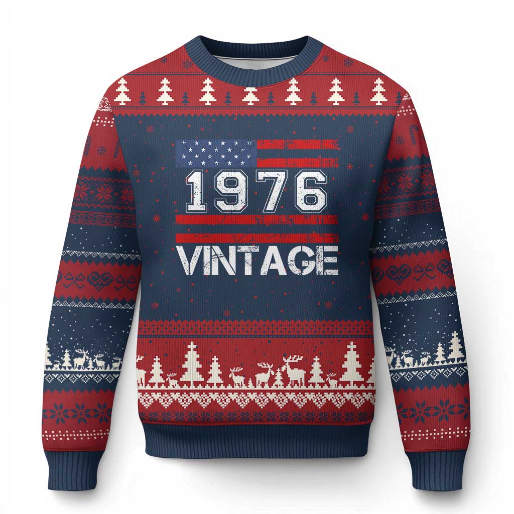 Vintage 50th Birthday Ugly Christmas Sweater Retro 1976 American Flag 50 Year Old TS10 Navy Red Print Your Wear
