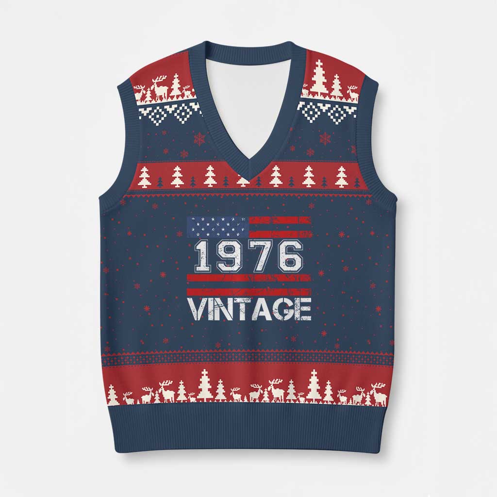 Vintage 50th Birthday V-Neck Knit Sweater Vest Retro 1976 American Flag 50 Year Old TS10 Navy Red Print Your Wear