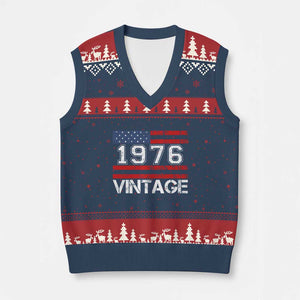 Vintage 50th Birthday V-Neck Knit Sweater Vest Retro 1976 American Flag 50 Year Old TS10 Navy Red Print Your Wear