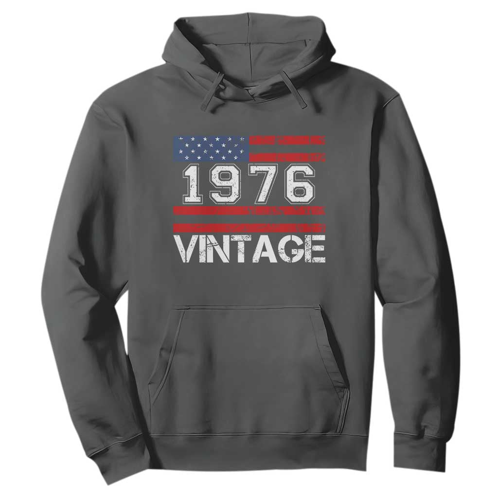 Vintage 50th Birthday Hoodie Retro 1976 American Flag 50 Year Old TS10 Dark Heather Print Your Wear