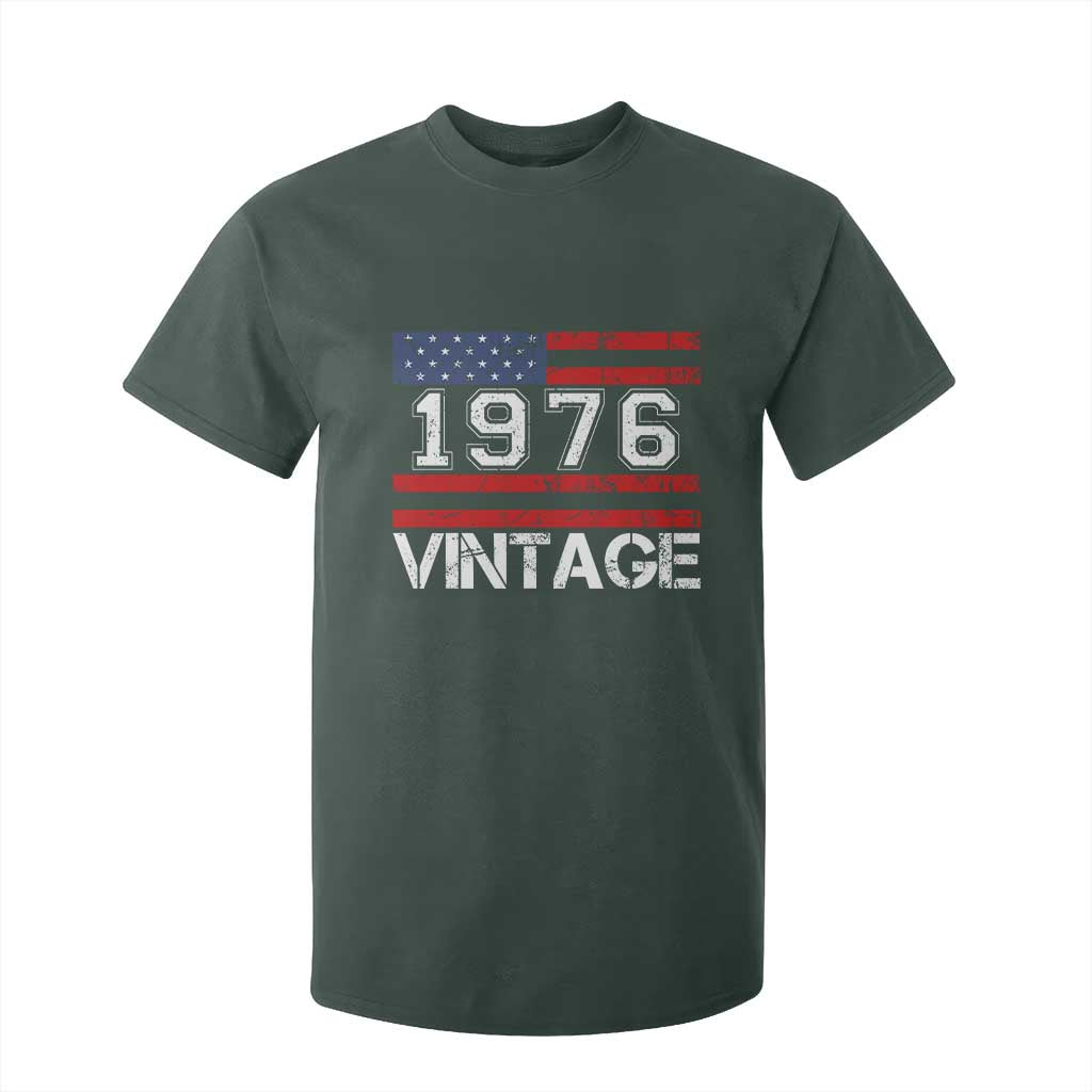 Vintage 50th Birthday T Shirt For Kid Retro 1976 American Flag 50 Year Old TS10 Dark Forest Green Print Your Wear