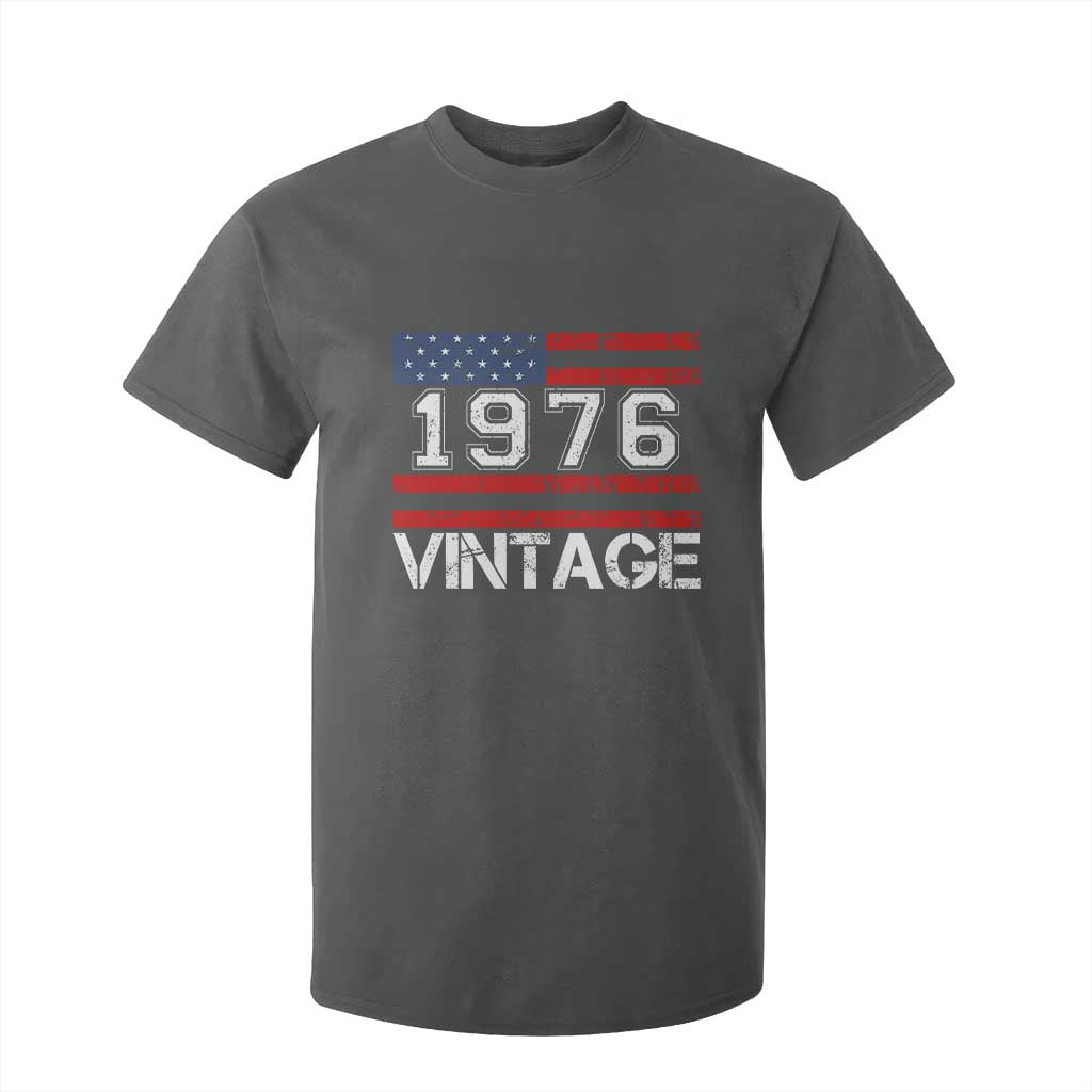 Vintage 50th Birthday T Shirt For Kid Retro 1976 American Flag 50 Year Old TS10 Dark Heather Print Your Wear