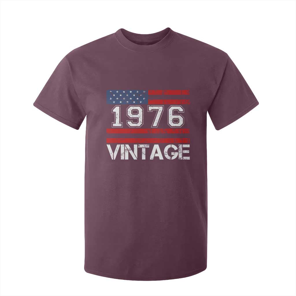 Vintage 50th Birthday T Shirt For Kid Retro 1976 American Flag 50 Year Old TS10 Maroon Print Your Wear