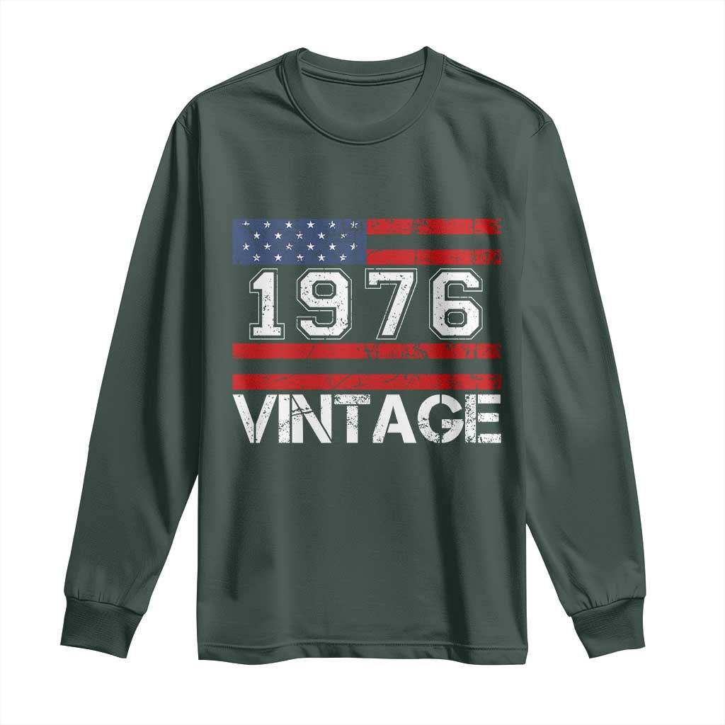 Vintage 50th Birthday Long Sleeve Shirt Retro 1976 American Flag 50 Year Old TS10 Dark Forest Green Print Your Wear