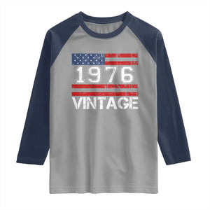 Vintage 50th Birthday Raglan Shirt Retro 1976 American Flag 50 Year Old TS10 Sport Gray Navy Print Your Wear