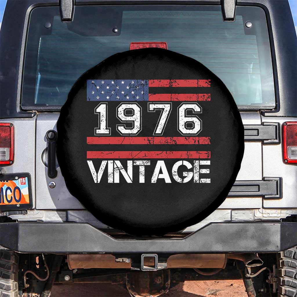 Vintage 50th Birthday Spare Tire Cover Retro 1976 American Flag 50 Year Old TS10 No hole Black Print Your Wear
