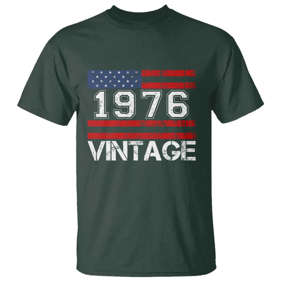 Vintage 50th Birthday T Shirt - Retro 1976 American Flag 50 Year Old Birthday Tee TS10 Dark Forest Green Print Your Wear